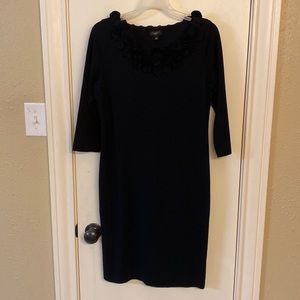 TALBOTS Black dress. EUC. Adorable flower pattern around scoop necklineSize 8P